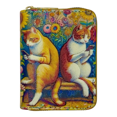 2 Cats on Phones Small Digital Print Purse